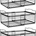 NADAMOO Freezer Organizer Bins, 3 Packs Large Expandable Stackable Chest Freezer Containers with Handle, Metal Adjustable Storage Baskets for Fridge, Deep Freezer, Cabinet, Kitchen, Pantry - Black