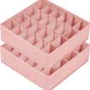 Joyoldelf Sock Organizer Drawer Organizer - 2 Packs Underwear Organizer, 24 Cells Collapsible Closet Organizers and Storage Sock Holders Organizers for Storing Socks, Ties, Belts (Pink)