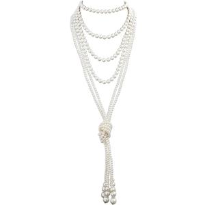 Cizoe Women's 1920S Pearls Necklace Fashion Faux Pearls Gatsby Accessories Vintage Costume Jewelry One Size B A Knot Pearl Necklace*2 + 59" Necklace*1 White 