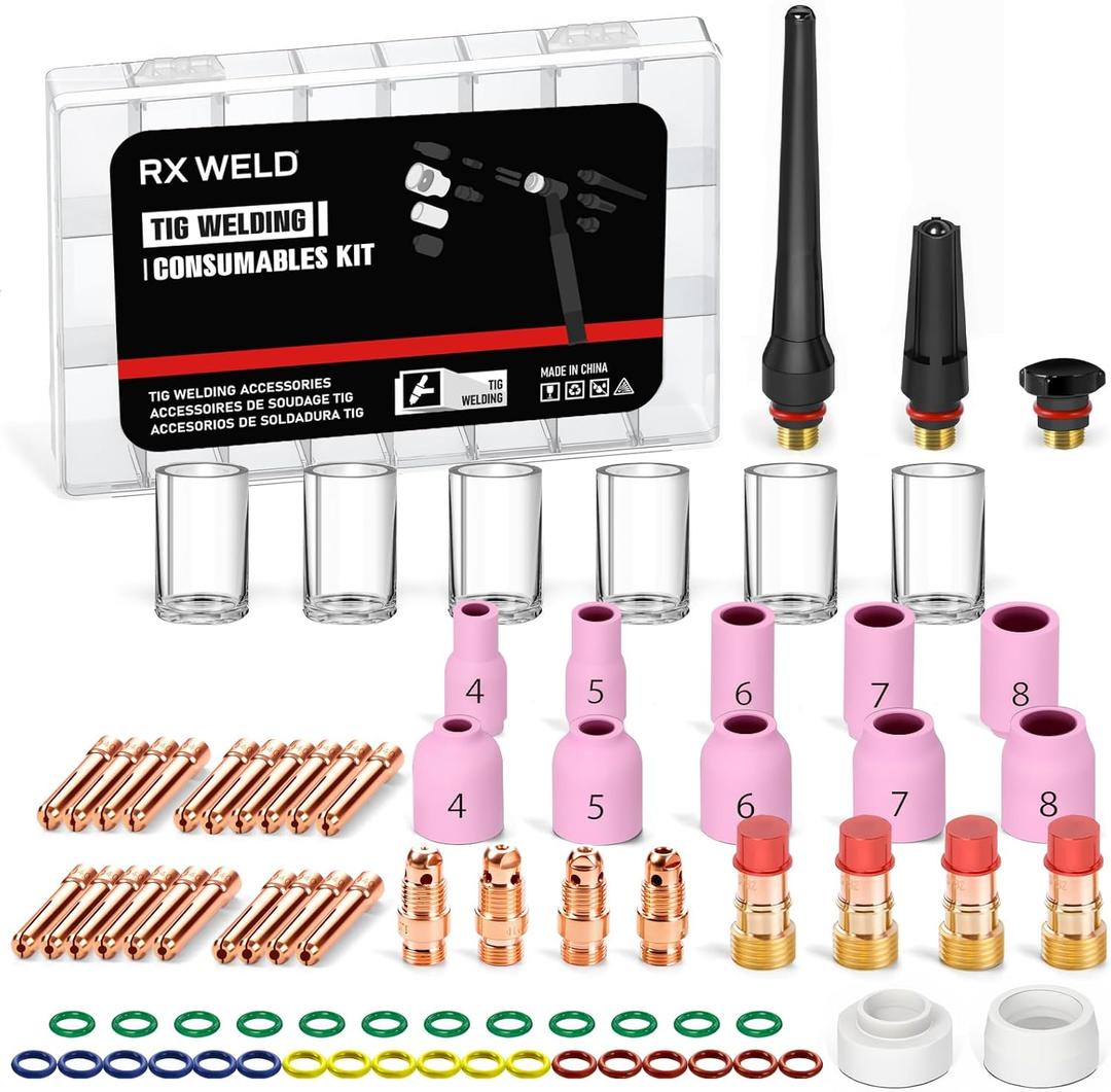 RX WELD 79PCS TIG Welding Accessories Torch Kit Stubby Gas Lens #10#12 lass Cup For WP-17/18/26