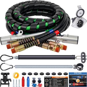 15FT Air Line Hose Kits, 3 in 1 Air Line for Truck Tractor Trailer, Semi AirLine Assembly with Gladhand, Gladhand Holder, Extension Handles, 16IN Tender Spring Kit, 7 Way Trailer Connect Socket