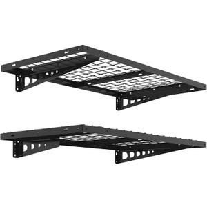 FLEXIMOUNTS 2 Pack 2x4ft Garage Storage 24x48 inch Heavy Duty Bike Wall Shelving Rack, 440lbs Total Weight Capacity, Black, Pro Series