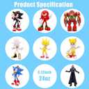 8 Pcs Super Speed Hedgehog Action Figures Set 5.7 Inch Video Game Character Toys for Boys Girls Birthday Cake Toppers Party Supplies Red Warrior Yellow Fox Cartoon Hero Collectible Model Playset Pack, 5.2 inch