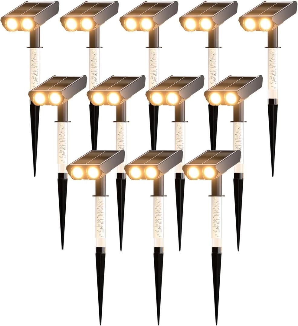 Solar Spot Lights Outdoor Adjustable Beam & PC Light Guide Column, 12 Pack Solar Lights Outdoor Waterproof IP65, 2 Modes & Auto On/Off Landscape Spotlights for Garden Yard Pathway Tree (Warm Yellow)