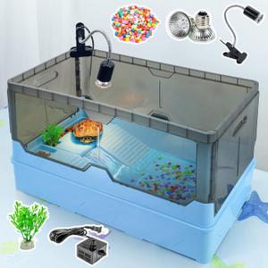 RunDuck Turtle Habitat Tank Kit Fresh Filtration, Waterplay Fun, Diverse Living, Heat Lamp, Water Pump and Convenient Water Changes in Turtle cage Tanks (Blue, XL)