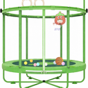 Gardenature 60" Kids Trampoline Indoor, 5ft Toddler Mini Trampoline with Basketball Hoop, Gymnastics Bar, Rings, Christmas Toys Birthday Gifts for Girls Boys Age 3-8, Green