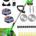 Cordless Weed Wacker Battery Powered,4-in-1 Grass Trimmer/Brush Cutter with 4 Types Blades, 21V Weed Electric Eater with 3.0Ah Battery*2 for Lawn Care and Yard Work