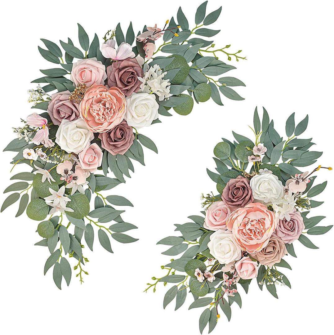 Finphoon Pink Wedding Arch Flowers Set of 2, Artificial Wedding Arch Floral Swag Arrangement for Reception Backdrop Decoration, Bridal Shower, Baby Shower, Photo Backdrop Decorations