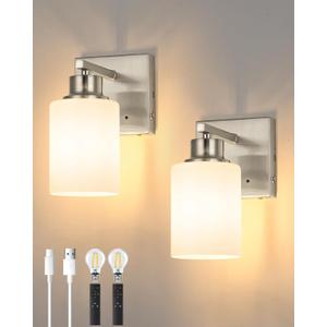 Wireless Wall Sconces, Nickel Battery Operated Wall Sconce Set of 2 with Timer Function, Easy Install Dimmable Rechargeable Wall Lamps for Living Room, Bedroom, Hallway, Entryway Decor 3000K