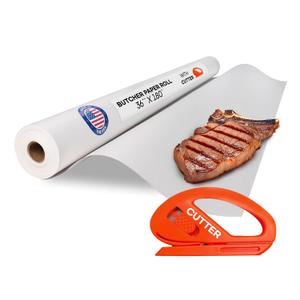 White Butcher Paper 36" x 2160" (180 feet) with Cutter - USA-Made Natural Butcher Paper Roll for Meat and Fish - Uncoated, Unwaxed & Food-Grade Material for Smoker, Grilling & BBQ by IDL Packaging