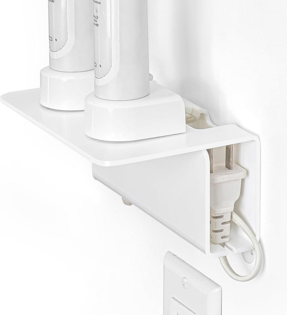 OAPRIRE Electric Toothbrush Holder for Bathroom, Acrylic Electric Toothbrush Holder Wall Mounted Come with Cable Organizer, Saving Space and Convenient Charging - White