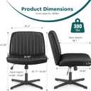 OLIXIS Criss Cross Legged Chairs No Wheels, Wide Seat Height Adjustable Swivel Chair,Padded PU Leather Armless Desk Chair for Home Office Bedroom, Student, Study Room,Black-Pu