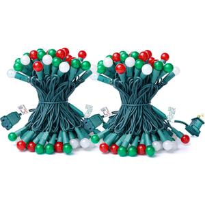 BOHON Christmas Lights 2 Pack 24FT 70 LED G15 Red White and Green Globe Christmas String Lights Plug in with Pearlized Bulbs Green Wire for Outdoor Indoor Patio Xmas Tree Garland Decor