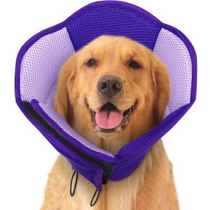 Dog Cone - Soft Cone for Dogs to Stop Licking, Pet E-Collar Alternative After Surgery, Adjustable Pet Recovery Collar for Wound Healing, Purple Large