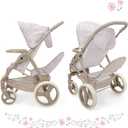 509 Crew: Little Flora - Mabelle Duo Twin Doll Stroller - Flower-Tan-Pink, Storage Basket, Retractable Canopy, Folding, Pretend Play Toy, Kids 3+, 21.26x13.58x5.51 in
