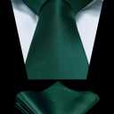 TIE G Solid Satin Woven dyed Color Formal Black Necktie and Pocket Square Sets in Gift Box (Green)