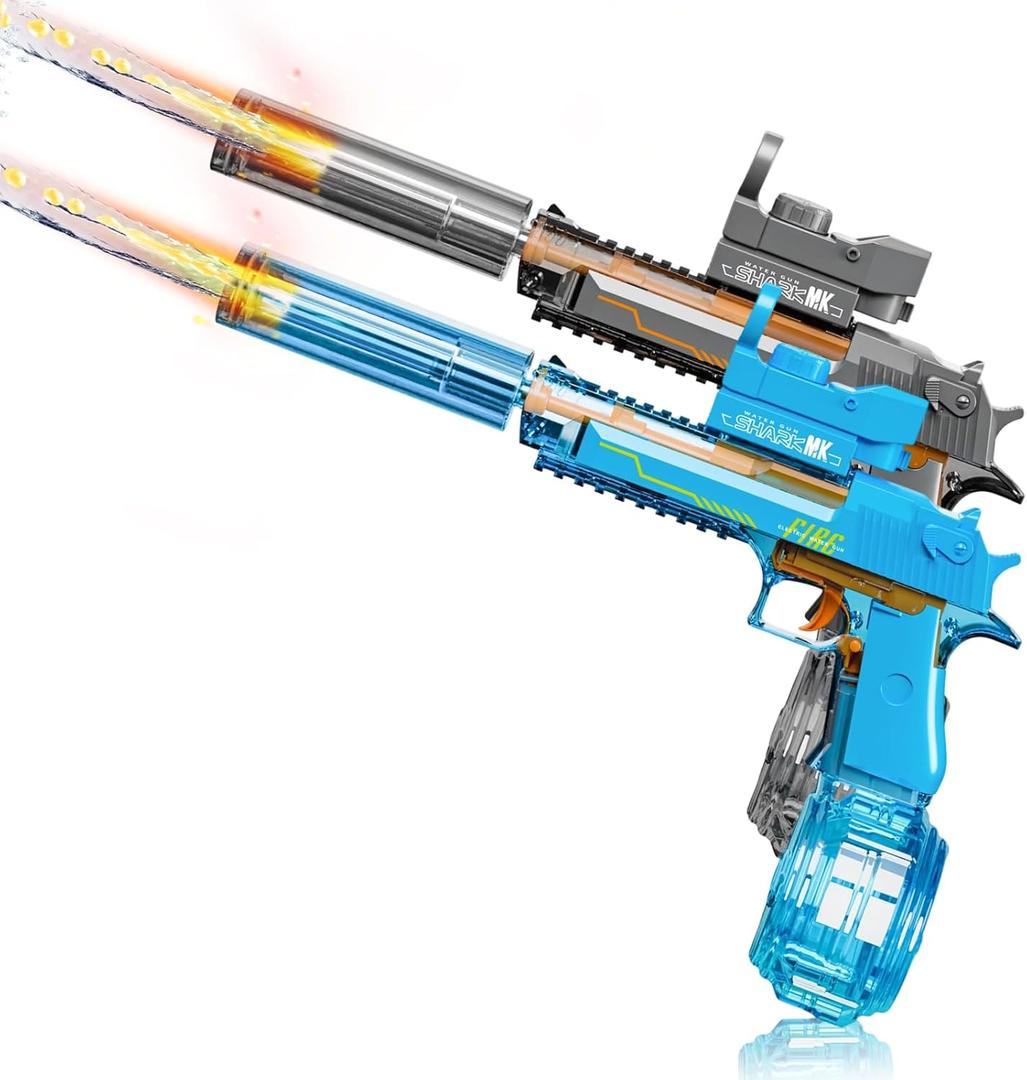 Electric Water Gun for Adults Kids, Automatic WaterGun with Led Light, Long Range Transparent Electric Squirt Gun Blaster Summer Outdoor Pool Party Toys Gifts for Boys Girls 2Pack(Blue Black)