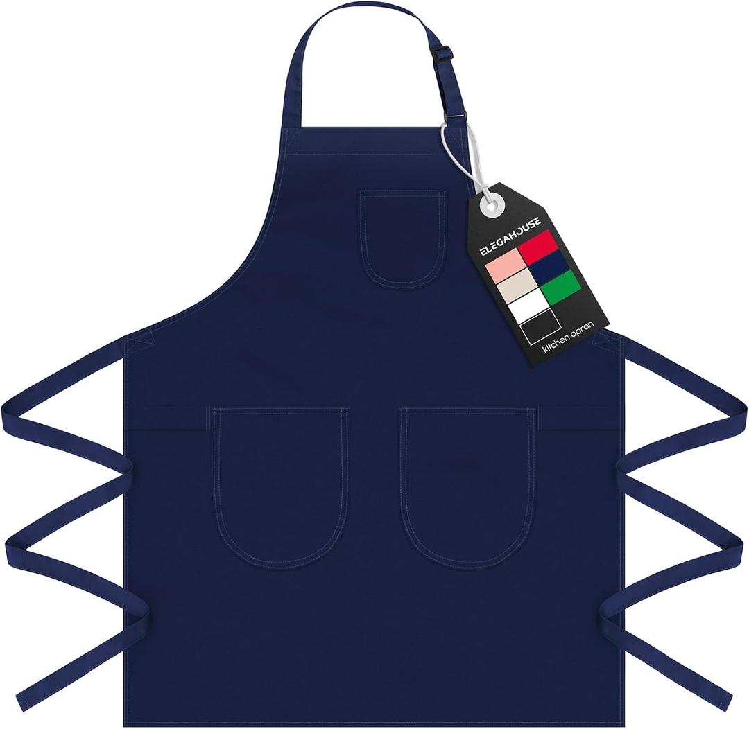Unisex Apron with Pockets for Cooking, Salon & Art - 100% Cotton Adult Kitchen, Chef, Stylist Apron (Blue)