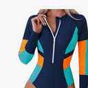 ABAFIP Women's Long Sleeve Rash Guard Bathing Suit Zip up One Piece Swimsuits Modest Surfing Swimwear, Size XXL