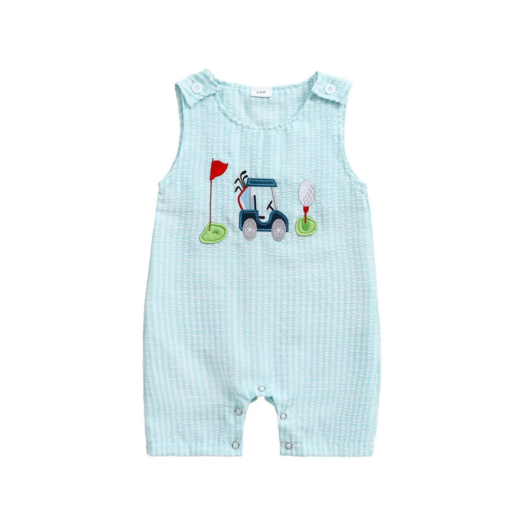Thilsidee Infant Baby Boy Girl Golf Overalls Outfit Sleeveless Plaid Romper Straps Jumpsuit One Piece Playsuit Casual Clothes (B-Light green, 12-18 Months) (Blue)