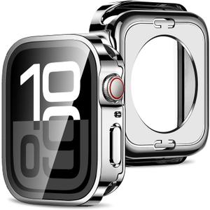 Amizee 2 in 1 Case [2-Pack] Compatible with Apple Watch Series 11/10 46mm with Built-in Screen Protector, Straight Edge Hard PC Full Body Protective Cover for iWatch 46mm, Silver