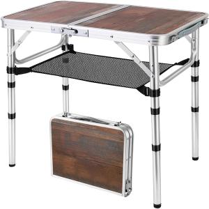 YihuiKo Folding Table, 3 Adjustable Heights, Camping & Outdoor Folding Table with Storage Mesh Layer, Portable for BBQ, Patio, Garden & Indoor (Brown)
(23.6" x 15.8" x 24" Wooden)