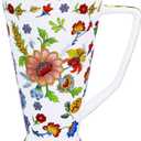 Bone China Coffee Mug Tall Coffee Cup - 17 oz Floral Tea Mug - Dishwasher and Microwave Safe Mug Floral Coffee Tea Cup Gifts for Women Mom Birthday Christmas (Red)
