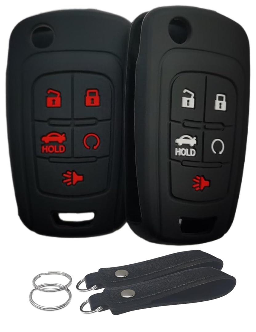 waymei Silicone Key Fob Cover Remote Keyless Case Protector Compatible with Chevrolet Chevy Malibu Camaro Cruze Limited Equinox Impala Limited Sonic Malibu Limited - 5 Buttons (Black + Pink)