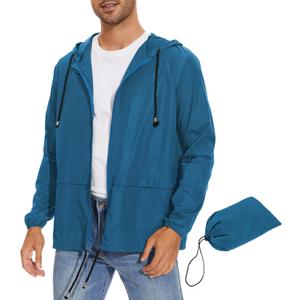 Zando Packable Mens Rain Jacket Lightweight Raincoat Waterproof with Hood Outdoor Windbreaker Jacket Travel Rain Jackets (X-Large, 01 Blue)