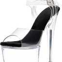 WUXIN H&P Women's 7 Inch Clear Platform Heels - Ankle-Strap Sexy Pole Dance High Heel, Exotic Dancer Shoes Stiletto 17CM (6, Dark Black)