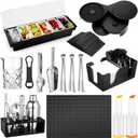 Mifoci 28 Pcs Bartender Kit, Mixologist Bartender Kit Garnish Tray with Lid Bar Caddy and 3 Tier Glass Rimmer, 17 Pcs Margarita Cocktail Shaker Set with Wooden Base for Home Bar Gift Set(PVA Plastic)