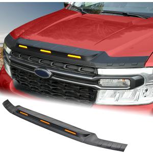 Mabett Hood Deflector Protector with 3 Pcs LED Grille Lights for Ford Maverick 2022-2025 Accessories, Hood Shield Replacement with Waterproof Amber Trim Lamp for Maverick