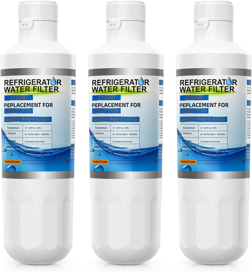 LT1000P ADQ747935 Water Filter Replacement, Compatible with LT1000P/ PC/ PCS, MDJ64844601, ADQ74793501, ThinQ, LMXS28626S, LFXS26973S, ADQ74793502 and LT120F Air Filter (3 Count (Pack of 1))