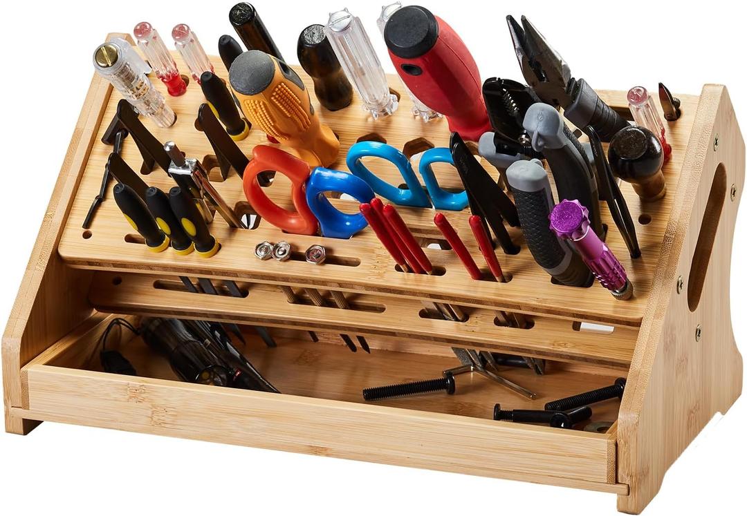 Bamboo Screwdriver Organizer Rack Desktop Hand Tool Stand and Repair Tool Storage Holder