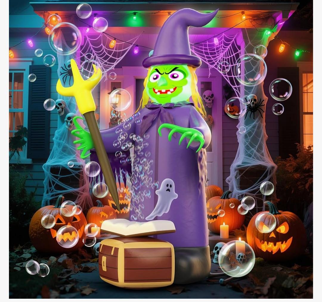 Skirfy 7FT Halloween Inflatables Outdoor Decoration Witch Bubbling Potion and Built-in Lights