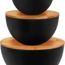 ShineMe Salad Bowl Set of 3, Natural Bamboo Fiber Salad Serving Bowls with Lids, Mixing Bowl for Preparing and Serving Salad, Cereal, Fruit, Veggies, Popcorn, Chips & Bread(10", 8", 6")