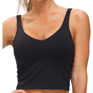 Womens' Sports Bra Longline Wirefree Padded with Medium Support, Large, Black