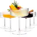 Ciaell 12PCS Plastic Ribbed Martini Glasses - 10 Oz Disposable Coupe Glasses with Stem - Heavy Duty Margarita Cups for Bars, Cocktails, Whiskey, Parties & Wedding (Clear)