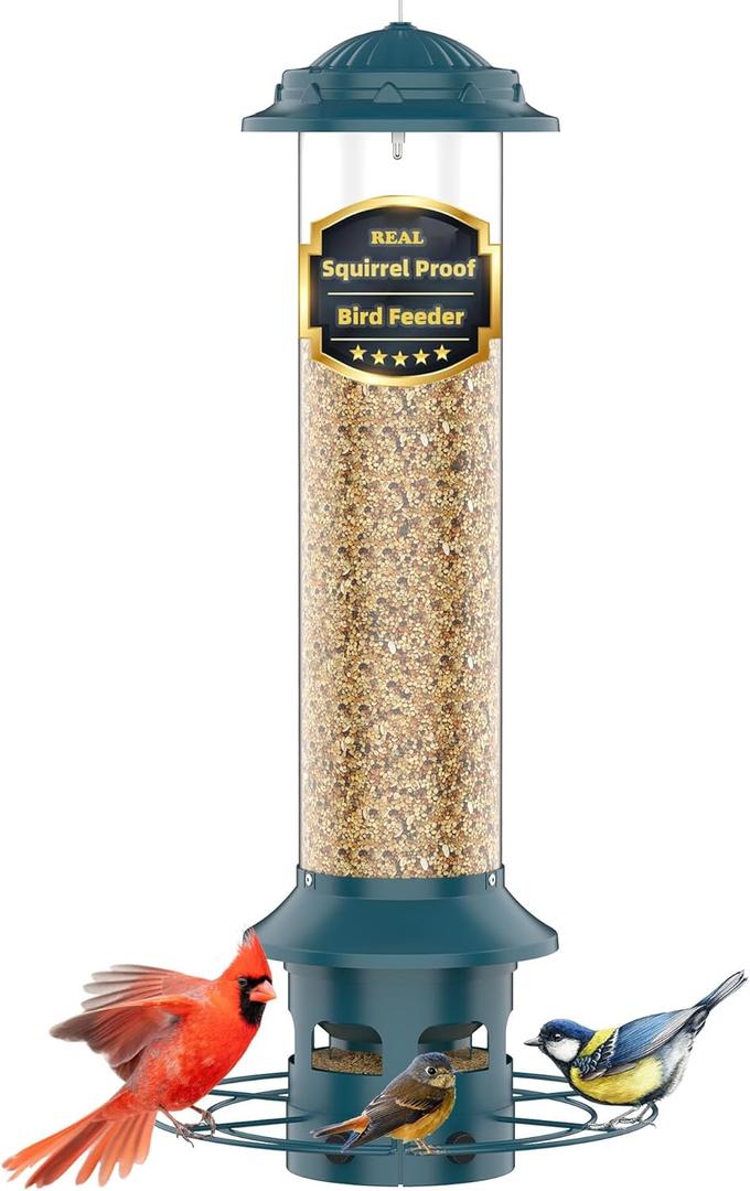 Lager Bird Feeder,Metal Squirrel Proof Bird Feeders for Outdoors Hanging 6.5LB Capacity Bird Feeder,Easily Beat Squirrels,Attracting Finch,Cardinal,Chickadee