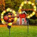 Capoda 2 Pcs Thanksgiving Outdoor Decorations Solar Turkey Yard Stakes Fall Turkey Lights Decorations 42.5 Inch Welcome Thanksgiving Pumpkin Yard Signs for Garden Lawn Pathway Autumn