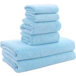 MOONQUEEN Ultra Soft Towel Set - Quick Drying - 2 Bath Towels 2 Hand Towels 2 Washcloths - Microfiber Coral Velvet Highly Absorbent Towel for Bath Fitness, Sports, Yoga, Travel (Aquamarine 6 Pieces)