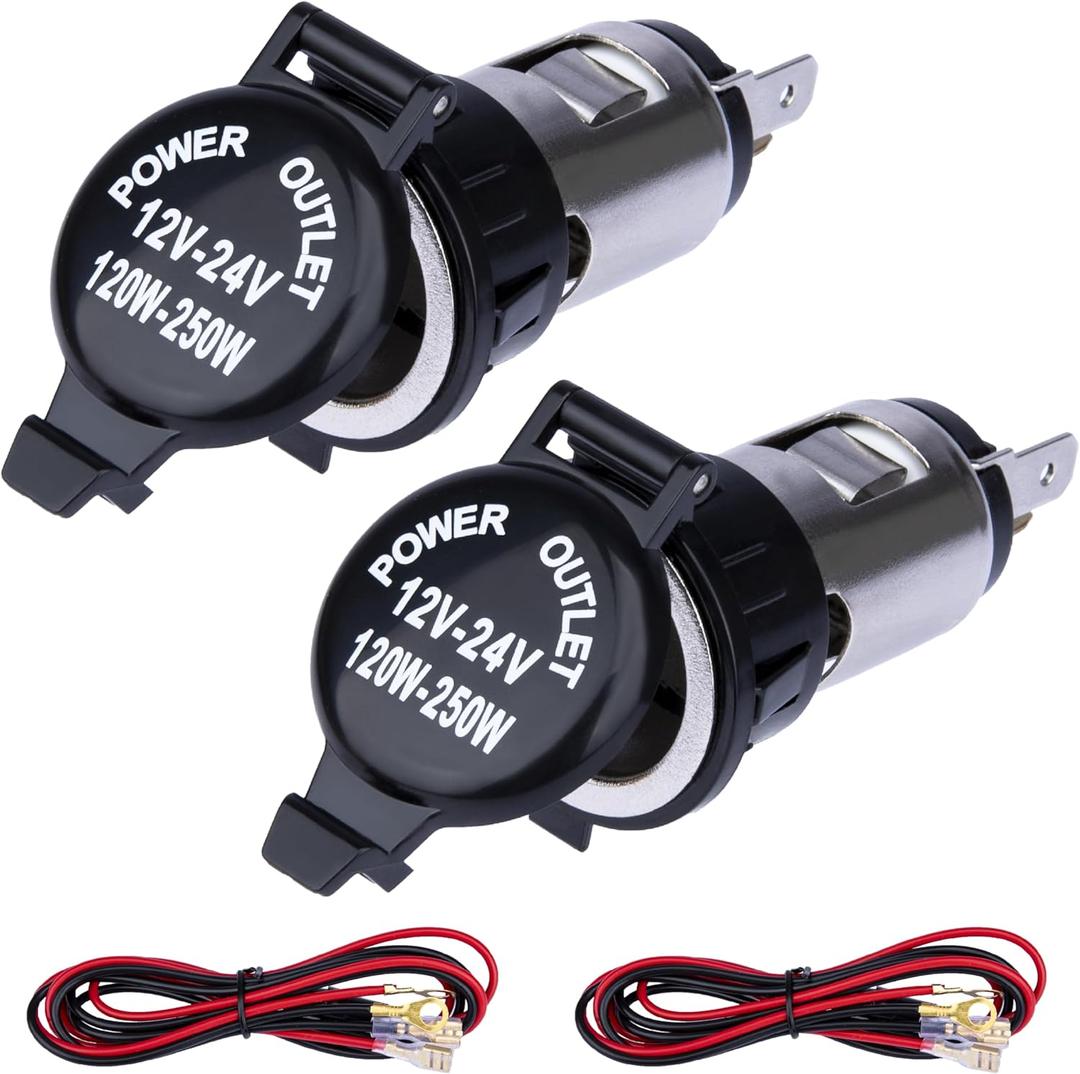 2 PCS Car Cigarette Lighter Socket, Cigarette Lighter Replacement, 12 Volt Female Power Outlet Socket with Cover and Wiring Harness, Universal for Car, Automotive, Truck, RV, Boat, Motorcycle