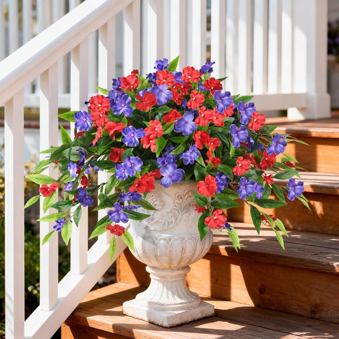 Hommyea Artificial Flowers for Outdoor, 2 Bundles UV Resistant Fake Plants Decoration Realistic Faux Silk Flowers No Fade Plastic Flowers for Outside Planters Home Porch Patio Yard Garden Decor