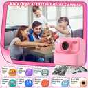 Kids Instant Digital Cameras for Boys and Girls, 1080P HD Dual-Lens Selfie Digital Camera with Print Paper & 32G Card, Christmas Birthday Gifts Toys for Toddler and Teenagers Age 3-16 Years Old (Pink)
