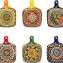 Henten Home Ceramic Square Bowls with Handle, Porcelain 17 oz Salad Bowls Set of 6, Colorful Serving Bowl for Snack, Dishwasher & Microwave Safe