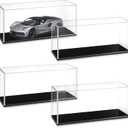 Juexica 4 Pcs Clear Acrylic Model Car Display Case 1: 24 Acrylic Display Boxes for Vehicle Model Thick Model Car Display Case Dustproof Showcase with Black Base for Collectibles Memorabilia