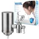 Stainless Steel Faucet Water Filter - Sink Tap Filter - 360 Rotating Faucet Filter Water Purifier - Sink Water Filter Faucet Filter for Kitchen or Bathroom - Filtration Removes Chlorine & Limescale