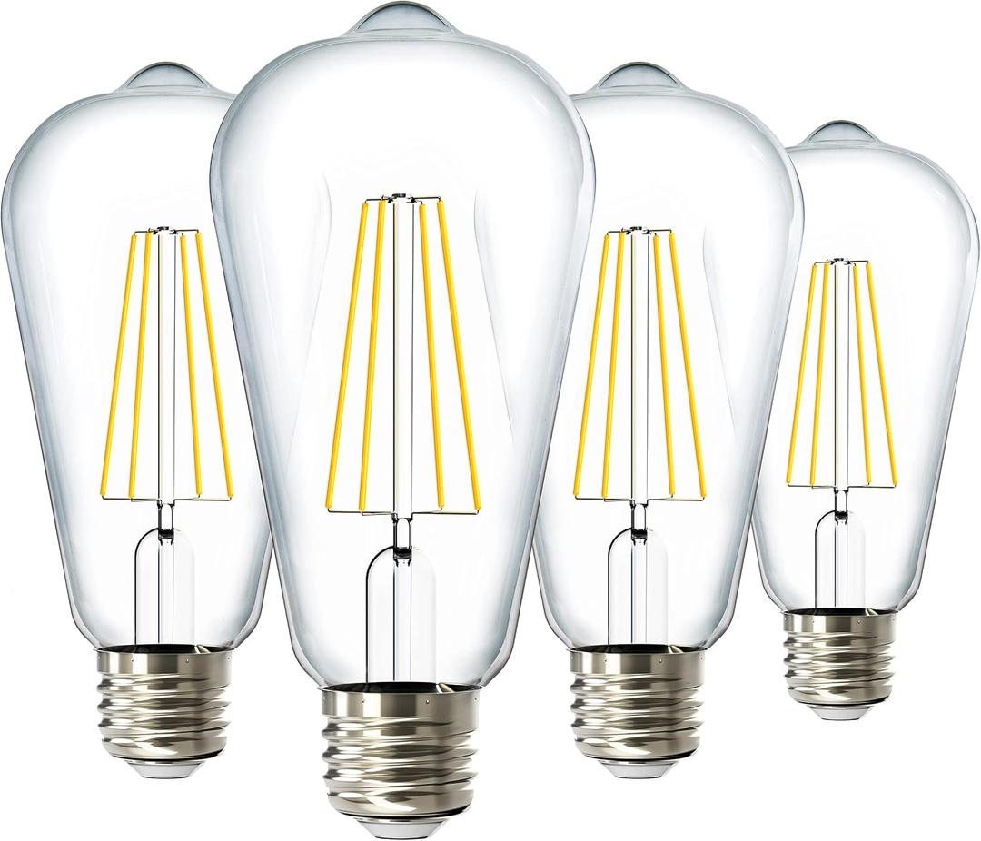 Sunco Dusk to Dawn LED Outdoor Lights Bulb, ST64 Edison Style Automatic Light Sensing Bulbs, 800 LM, 7W (60W Equivalent), ST19, 2700K Soft White, E26 Base UL, 4 Pack