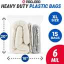 18" x 20" Extra Large Reclosable Plastic Zip Bags, 15 Count | 6 Mil Heavy-Duty Clear Poly Bags, Resealable for Food, Clothes, Hardware, Home & Garage Storage