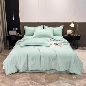 Twin Comforter Set,2 Pieces Silk Like Bedding for All Seasons,1 Twin Size Comforter (69"x90") and 1 Pillow Shams (20"x30"),Lightweight Blanket Quilt (Green)